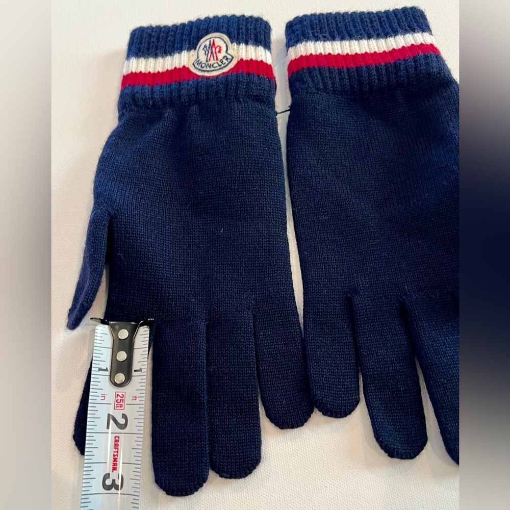 Moncler NWT Navy Gloves Unisex Medium Stretch 100% Virgin Wool - Picture 3 of 8